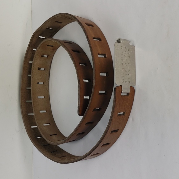 MAISON MARTIN MARGIELA TAN LEATHER CUT OUT DETAIL BELT NUMERIC SILVER BUCKLE 105 - Picture 7 of 15